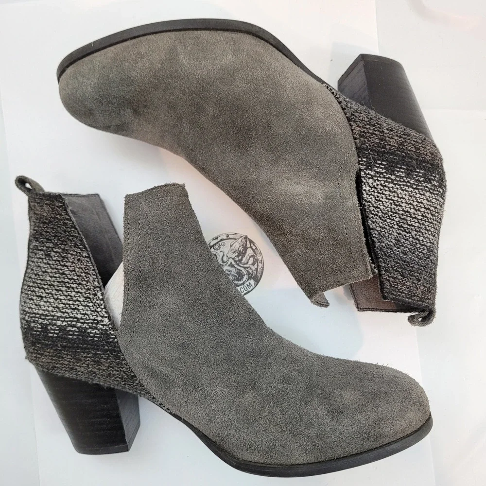 Minnetonka Ankle Boots Womens Grey Suede Woven Block Heel Booties 81045